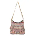 Bolso bandolera étnico bohemio con patrones de zigzag coloridos y detalle de flecos de borlas - Rosa
