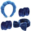 6-teiliges blaues Spa-Set mit Schwamm-Stirnband, Schleifenband und gestreiften Armbändern - Dunkelblau Wolken Stirnband Handgelenkbänder Schleife Haarschmuck Kombi