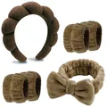6-teiliges Kaffeebraunes Schwamm-Stirnband und Armband-Set zum Waschen und Schminken - Dunkelkaffee Wolken Stirnband Handgelenkbänder Schleife Haarschmuck Kombi
