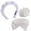 Lavendelfarbenes Wolken-Stirnband und weiße flauschige Handgelenkbänder im Set - Weiß Wolken Stirnband Handgelenkbänder Schleife Kollektion