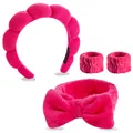 6-teiliges Set in Rosenrot mit Spa-Stirnband, Handgelenkbändern und großer Schleife - Rosarot Wolken Stirnband Handgelenkbänder Schleife Kollektion
