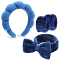 Blaues Wellness-Set mit Schwamm-Haarband, Plüsch-Schleife und zwei Handgelenkbändern - Dunkelblau Wolken Stirnband Handgelenkbänder Schleife Kollektion