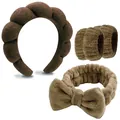 Braunes Stirnband-Set mit Schleife und Armbändern zum Gesichtwaschen und für die Hautpflege - Dunkelkaffee Wolken Stirnband Handgelenkbänder Schleife Kollektion