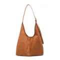 Classic caramel suede hobo bag with adjustable leather shoulder strap in a minimalist style - Brown
