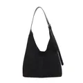 Classic black suede hobo bag with adjustable leather shoulder strap and matte finish - Black