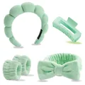 Set aus minzgrünem geflochtenem Schwamm-Stirnband mit Haarklammer und Handgelenksbändern - Grün Wolken Stirnband Handgelenkbänder Schleife Haarspange Kollektion