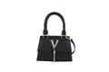 Bolso de mano negro clásico con logo V dorado, borla y patrones en V acolchados - Negro