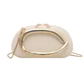 Chic cream leather round bag with premium gold handle and snake chain shoulder strap - Beige