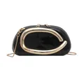 Chic black patent leather round crossbody bag with a large golden metal handle - Black