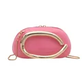 Modern fuchsia round crossbody bag with large golden C-handle and metallic chain strap - Barbie Pink