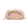 Pink round leather handbag with large gold handle and chain strap for women - Pink