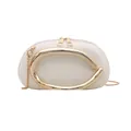 Chic cream white round box bag with gold C-shaped metal handle and chain strap - White