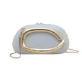 Light blue round crossbody bag with luxury gold C-handle and chain shoulder strap - Gray
