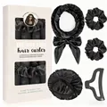 Kit bigoudis sans chaleur noir avec bonnet de nuit, chouchous et pince à cheveux sur blanc - Noir