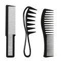 Professional 3-piece black hair comb set for styling and salon grooming on white background - Barber Styling Combination / Black