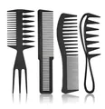 4-piece professional black hair styling comb set with wide tooth and flat top combs - Professional Styling Combination / Black