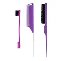 Set di 3 strumenti per acconciature viola con spazzola per bordi e pettini a coda - Set da 3 Pezzi Viola