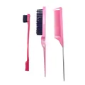 Leuchtend pinkfarbenes 3er Haarstyling-Set mit Kantenbürste, Toupierbürste und Stielkamm - Rosa 3-teiliges Set