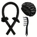 Hitzefreies Lockenwickler-Set mit Schlafhaube, Scrunchies und Kamm in Schwarz aus Satin - Satin Lockenwickler mit Scrunchies, Haube und Kamm / Schwarz
