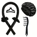 Schwarzes Set mit hitzefreiem Lockenwickler, Schlafhaube, Haargummis, Clip und Stylingkamm - Schwarz