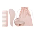 Ensemble de peignes en paille de blé écologique avec brosse de massage et pochon - Rose