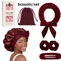 Detail of 6pcs dark red velvet heatless hair curler set with satin sleep cap and hair bow - Velvet Bowknot Kit (5258) / Burgundy