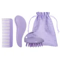 Kit de coiffure lavande avec peigne à dents larges, brosse démêlante et masseur cuir chevelu - Violet