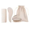 Set de peignes en paille de blé écologique beige avec pochette de rangement à cordon - Beige