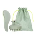 Kit brosse à cheveux en paille de blé avec brosse de massage et pochette vert clair - Vert