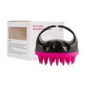 Brosse à shampoing en silicone noir et rose avec poignée et sa boîte d'emballage - Noir/Rouge rose
