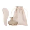 Ensemble brosse à cheveux en paille de blé beige et masseur de cuir chevelu avec sac - Poche zippée