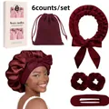 6-piece heatless hair curler set in burgundy velvet with bow and storage bag - Velvet Bowknot Kit (5258) / Burgundy
