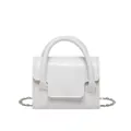 Elegant white crocodile pattern square handbag with thick top handle and chain strap - White