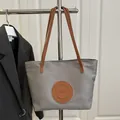 Grey nylon tote bag with brown leather accents and Fashion Bags stamped logo - Large / Light Gray Large No Charm