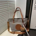 Gray nylon tote bag with brown leather straps and a cute plush bear charm accessory - Small / Light Gray Small With Charm