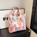 Floral canvas tote bag with tulip patterns and blue plush star charm accessory - With Pendant / Light Blue