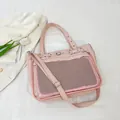 Pink multi-functional crossbody bag with transparent PVC pocket and mesh panel - Pink