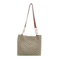 Borsa tote beige con motivo jacquard M e tracolla a catena marrone per uso quotidiano - Cachi
