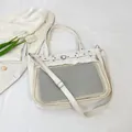 Chic beige crossbody ita bag with mesh window and adjustable wide shoulder strap - Off White