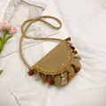 Boho kaki strooien enveloppetas met etnisch borduurwerk en kleurrijke kwastjes - Khaki