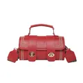 Red retro cylindrical crossbody bag with vintage pattern strap and double locks - Red