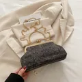 Vintage dark gray tweed kiss-lock bag with gold ring handle and white polka dots - Dark Gray Polka Dot Starry Sky / Black