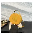 Fashionable round yellow crossbody bag with letter SM logo and saffiano leather texture - Yellow