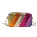 Rainbow metallic crossbody camera bag with wide strap and pebble grain texture - White