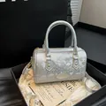 Silver snakeskin pattern boston bag with top handles and adjustable shoulder strap - Silver (No Pendant)
