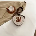 Brown and beige heart-shaped crossbody bag with SM embroidery and wide strap - Brown
