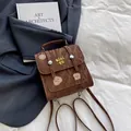 Bruine reliëf retro mini-rugzak met schattig toast-borduurwerk en metalen gespen - Bruin