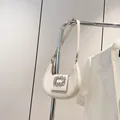 Chic cream white mini hobo bag with iconic square rhinestone buckle and shoulder strap - White