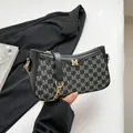 Chic retro canvas shoulder bag with grey M monogram and gold logo in black finish - Black