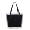Sac fourre-tout noir chic avec bordure en fausse fourrure blanche et étiquette mode - Noir